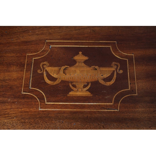 859 - AN EDWARDIAN MAHOGANY AND INLAID PATERAE SIDE TABLE of oblong form with stringing, the banded top wi... 