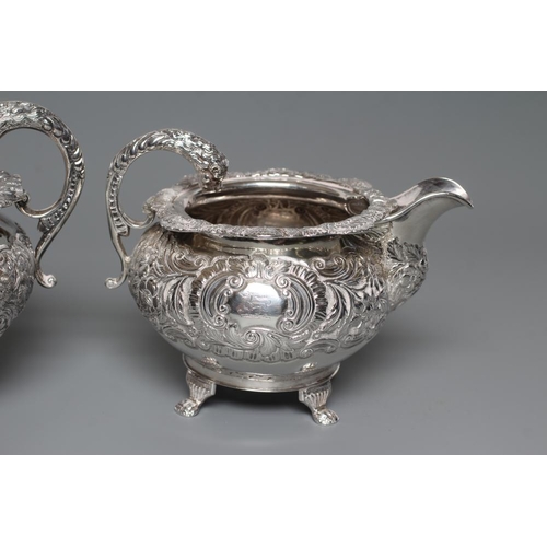 109 - A LATE GEORGE III IRISH SILVER MILK JUG AND SUGAR BOWL, maker's mark I.S. and stamped WEST, of squar... 