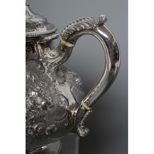 114 - A VICTORIAN SILVER FOUR PIECE TEA AND COFFEE SERVICE, maker Hands & Son, London 1863, of baluster fo... 