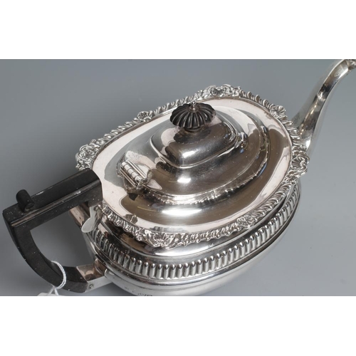 122 - AN EDWARDIAN SILVER TEAPOT, maker Nathan & Hayes, Chester 1906, of squat oblong baluster form with e... 