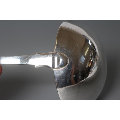 127 - A LATE GEORGE III SILVER SOUP LADLE, maker's mark GB, London 1819, in Fiddle pattern, engraved 