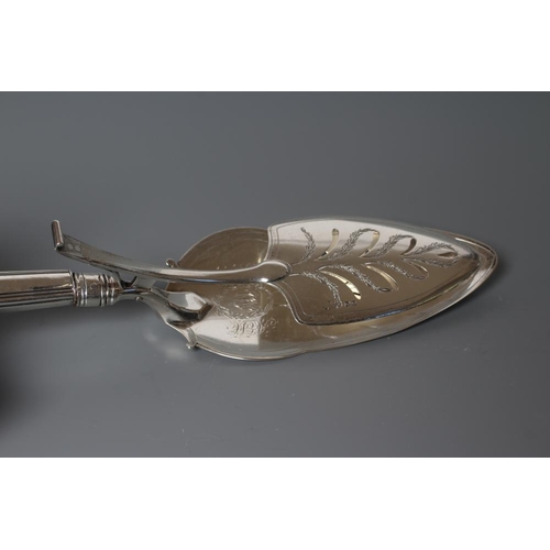 131 - A PAIR OF GEORGE III SILVER PASTRY SERVERS, maker John Emes, London 1800, with foliate engraved and ... 