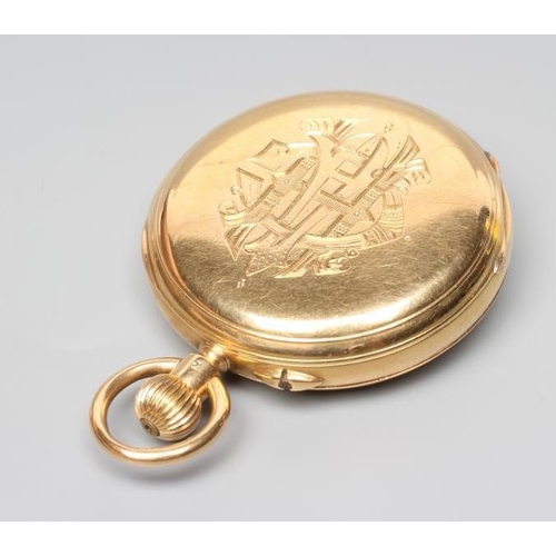 152 - A LATE VICTORIAN 18CT GOLD TOP WIND HALF HUNTER POCKET WATCH, the white dial with black Roman numera... 