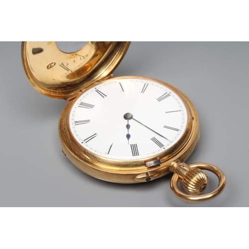 152 - A LATE VICTORIAN 18CT GOLD TOP WIND HALF HUNTER POCKET WATCH, the white dial with black Roman numera... 