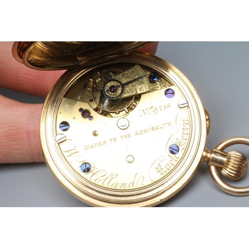 152 - A LATE VICTORIAN 18CT GOLD TOP WIND HALF HUNTER POCKET WATCH, the white dial with black Roman numera... 