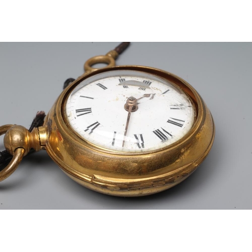 155 - A GILT METAL PAIR CASED POCKET WATCH, mid to late 18th century, the white dial with black Roman nume... 