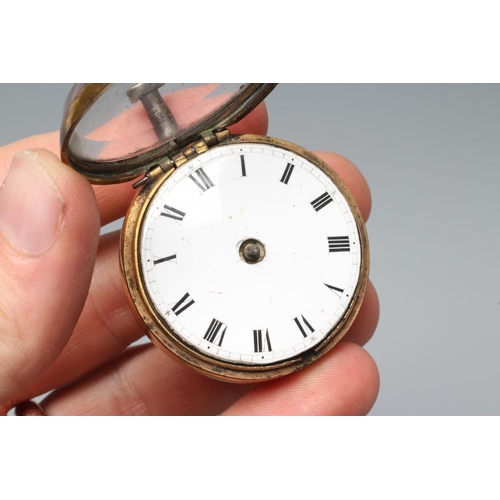 157 - A PAIR CASED POCKET WATCH, the white enamel dial with black Roman numerals, the verge movement with ... 