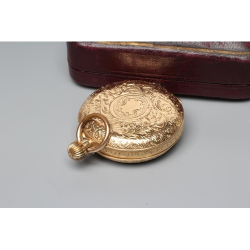 159 - A LADY'S TOP WIND FOB WATCH, the foliate engraved gilt dial with black Arabic numerals to the chapte... 