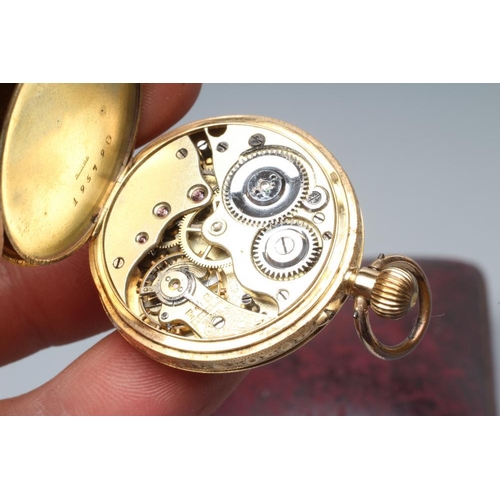 159 - A LADY'S TOP WIND FOB WATCH, the foliate engraved gilt dial with black Arabic numerals to the chapte... 