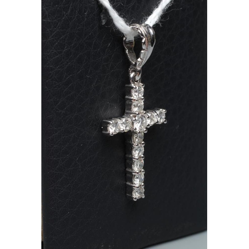 205 - A DIAMOND CROSS PENDANT, the twelve small round brilliants claw set to an 18ct white gold frame with... 