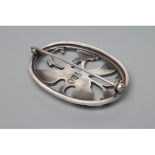 237 - A GEORG JENSEN SILVER OVAL BROOCH designed by Arno Malinowski, cast as a crane in flight, stamped an... 