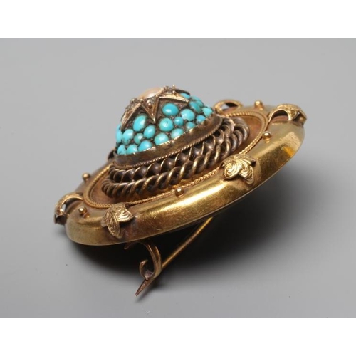 241 - A VICTORIAN BOSS BROOCH, the high dome centred by a blister pearl within a star mount set with six r... 