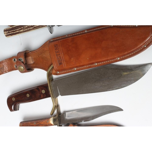 462 - THREE 20TH CENTURY BOWIE KNIVES comprising a Western W49 with 9 3/8