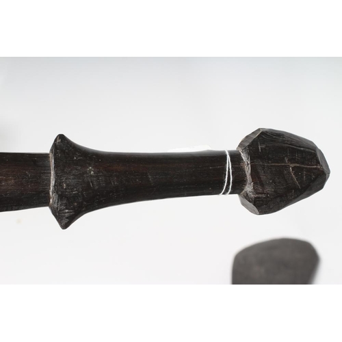 478 - A LARGE PAPUA NEW GUINEA HAGAN AXE with stone head, painted and carved rear head, wrappings and tape... 