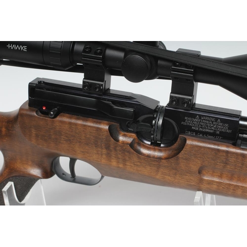 480 - A WEIHRAUCH HW100 .177 PCP AIR RIFLE, the barrel with supressor, 14 shot rotating magazine, thumbhol... 