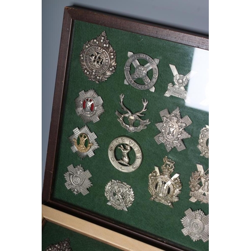 515 - THIRTY FOUR BRITISH MILITARY CAP BADGES comprising all Scottish regiments in two framed cases