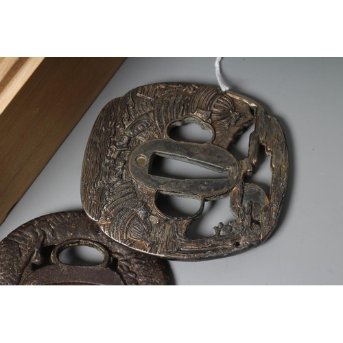 522 - A COLLECTION OF KATANA ACCESSORIES comprising five tsuba, two cleaning kits and a four gokatana blad... 