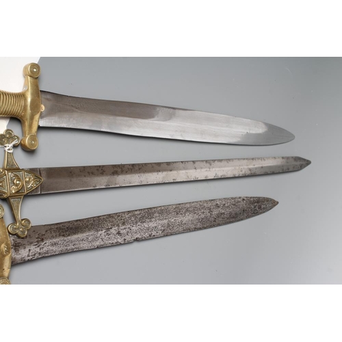 541 - THREE SHORT SWORDS, comprIsing two 1831 pattern French artillery swords and an 1856 pattern British ... 