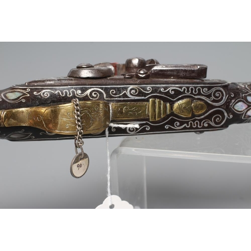 545 - A TURKISH FLINTLOCK HOLSTER PISTOL, 19th century, the 13 3/4