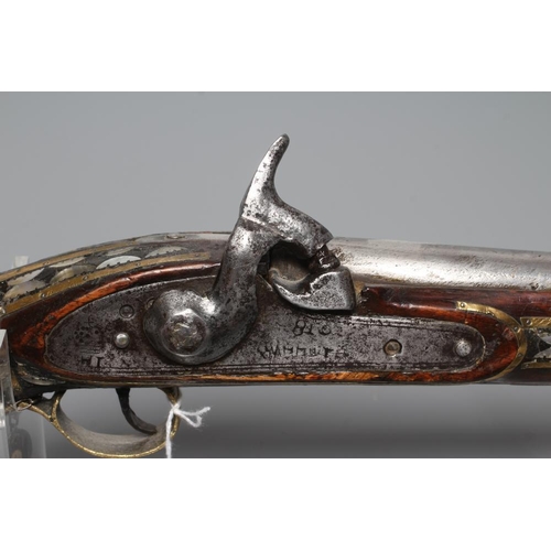 577 - TWO AFGHAN PERCUSSION PISTOLS, one with British style lock and both with decorative stocks including... 