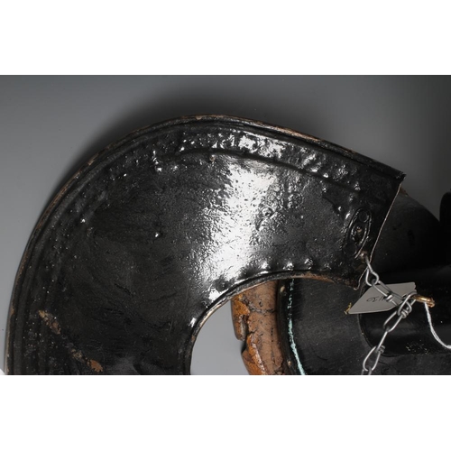 580 - A REPRODUCTION BURGONET HELMET with high medial ridge, rounded peak, neck and ear guards, together w... 