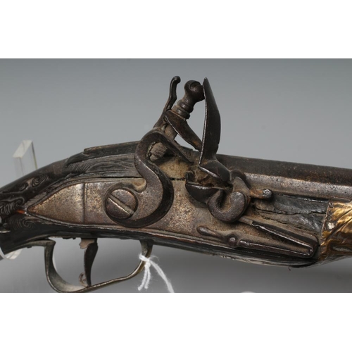 592 - A FLINTLOCK HOLSTER PISTOL with 11 1/2