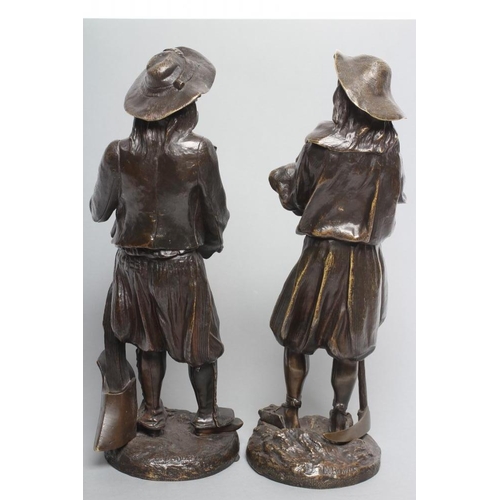 408 - AFTER EMILE VICTOR BLAVIER (French 19/20th) Rural Workers, a pair of bronze figures, one by a plough... 