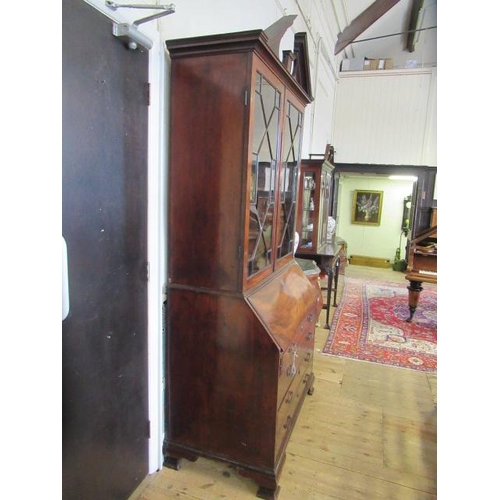 857 - A GEORGIAN MAHOGANY BUREAU BOOKCASE, third quarter 18th century, the moulded cornice with broken ped... 