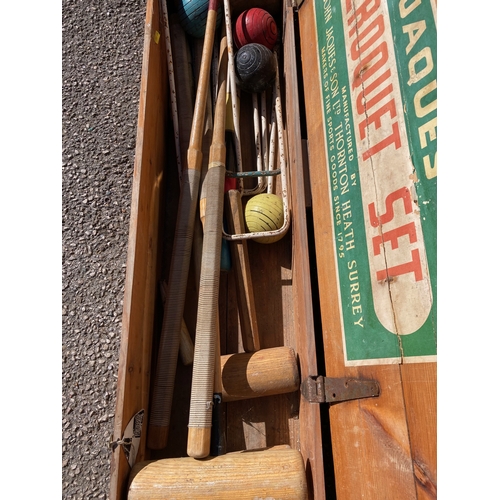 752 - A JACQUES LONDON CROQUET SET with three ash mallets, in original box, 43 1/2