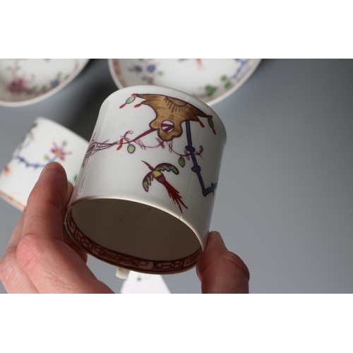 24 - TWO MARCOLINI MEISSEN PORCELAIN CANS AND SAUCERS, late 18th century, painted in polychrome enamels w... 