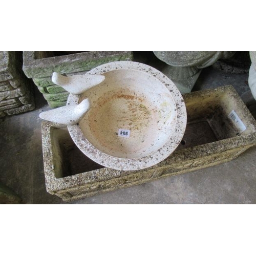 954 - CIRCULAR BIRD BATH AND RECTANGULAR GARDEN PLANTER