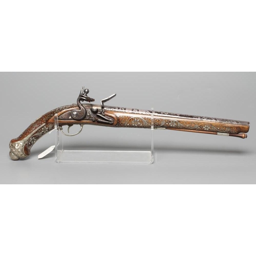 504 - A TURKISH FLINTLOCK HOLSTER PISTOL, 19th century, with 13 1/2