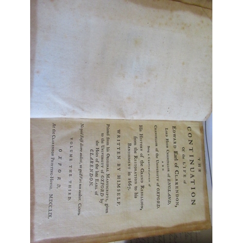 284 - THE LIFE OF EDWARD EARL OF CLARENDON, 1759, at the Clarendon Printing House, Oxford, 3 Vols, contemp... 