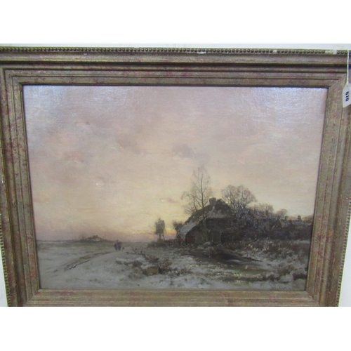 670 - ATTRIBUTED TO LOUIS APOL (Dutch 1850-1936) Winter Snowscene at Dusk, oil on canvas, indistinctly sig... 