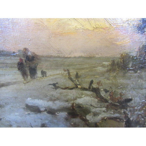 670 - ATTRIBUTED TO LOUIS APOL (Dutch 1850-1936) Winter Snowscene at Dusk, oil on canvas, indistinctly sig... 