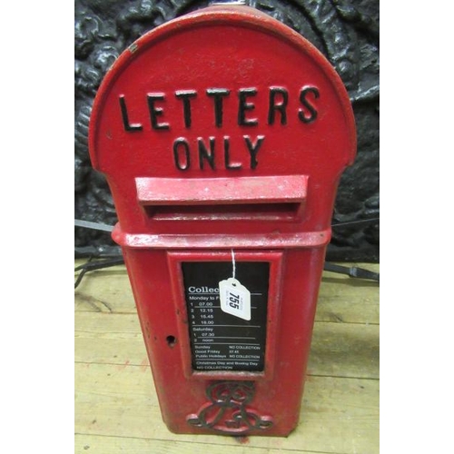 755 - AN EDWARD VII RED CAST IRON POSTAL BOX, lamp post type, of domed oblong form inscribed 