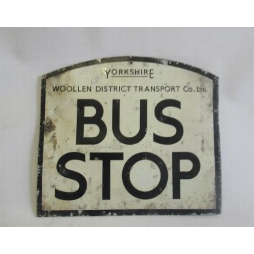 1028 - Yorkshire Woollen District Bus Stop sign, some damage, F (Est. plus 24% premium inc. VAT)