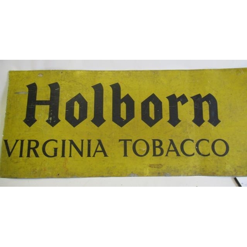 1029 - Painted Holborn Virginia Tobacco aluminium sign in yellow/black, some damage, 40