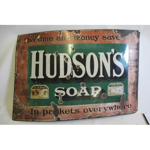 1030 - Enamel Hudsons Soap sign, much rusting and loss of enamels, 36