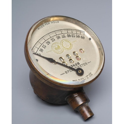 1037 - A Jones Speedometer, no.230737, 5 - 60mph gauge, odometer and trip, made in New York, Patented Sept.... 