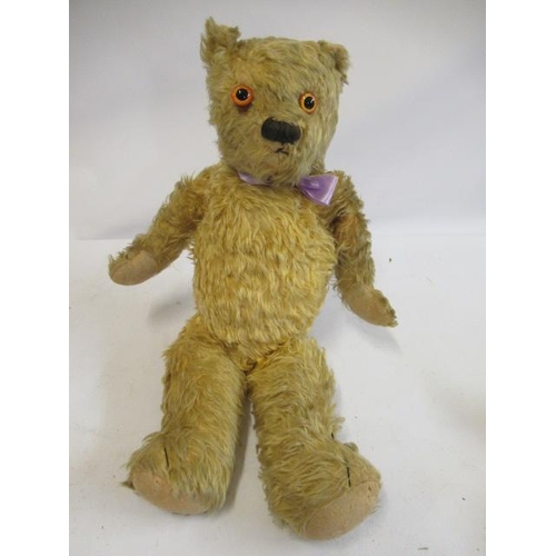 160 - A 1940's long hair teddy bear, with glass sunburst eyes, sewn nose, orange plush and felt pads, 26