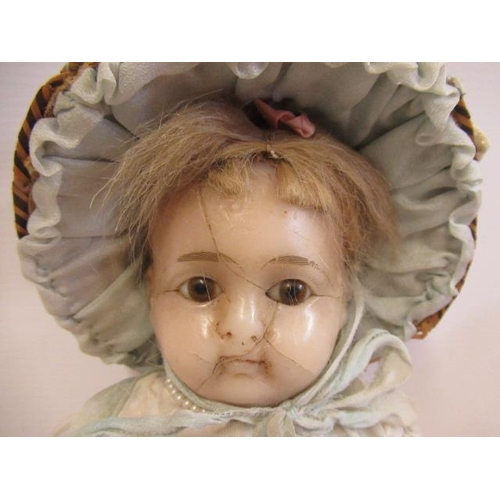 3 - Two Victorian wax shoulder head dolls, one 18 1/2