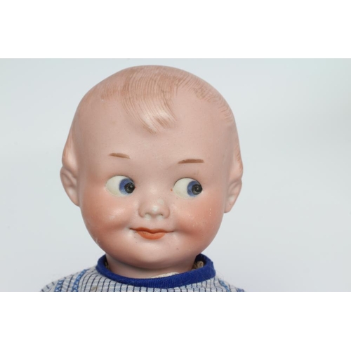 34 - An Armand Marseille bisque socket head character doll, with moulded sideways glancing eyes, painted ... 