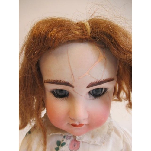 45 - A J. Verlingue bisque socket head Liane doll, with blue glass sleeping eyes, open mouth, teeth, aubu... 