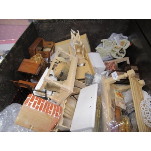 52 - Two boxes of good quality dolls house furniture, all modern production and including metal, wood and... 