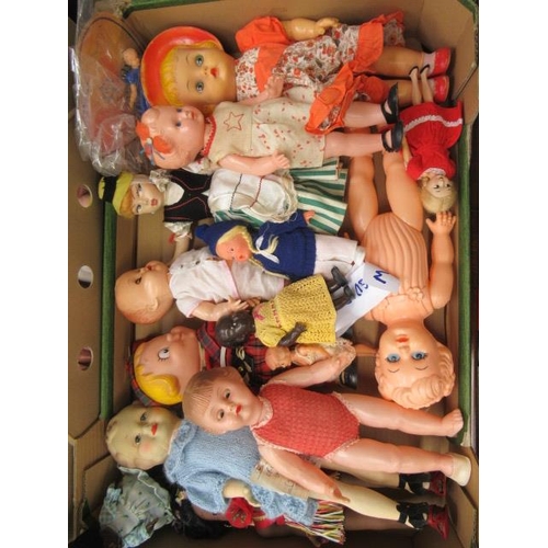 74 - Two boxes of vintage dolls, including one box of mainly Kewpie toys, and another containing a mixtur... 