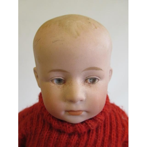 95 - Three bisque head solemn boy dolls, one 9