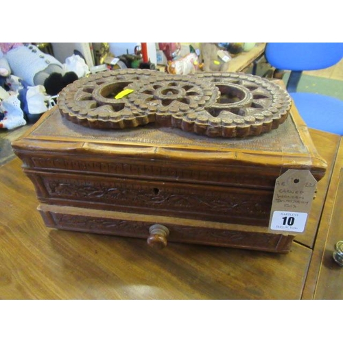 10 - CARVED WOODEN JEWELLERY BOX