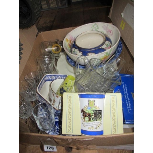 128 - BOX OF CERAMICS AND GLASS