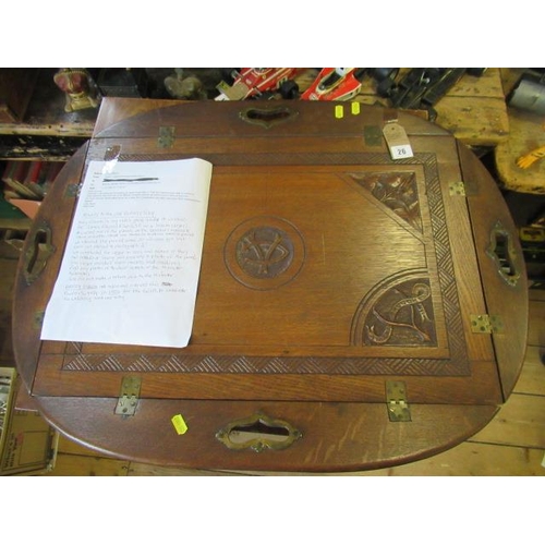 26 - OAK BUTLERS TRAY CARVED BY HARRY GIBSON 1906